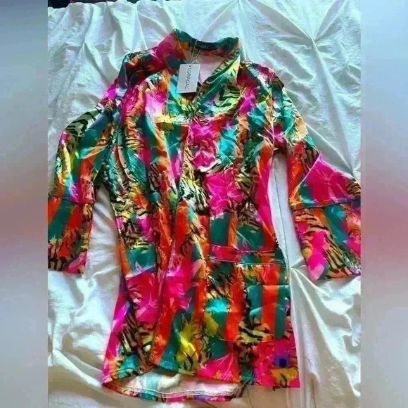 Silk Kimono Pajama Blouse Beach Coverup NEW Satin Animal Print Ibiza NWT - Picture 3 of 9